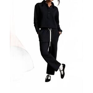 NEW PERFECTWHITETEE vinny fleece henley sweatshirt in true black